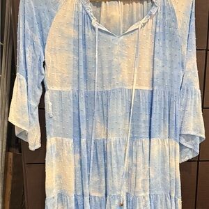 Sky Blue Women's Blouse with Tie Neck